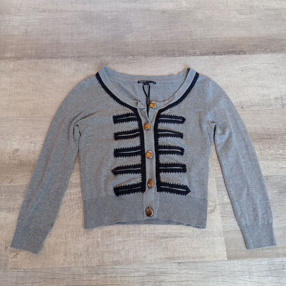 New Tokito Cardigan Sweater Grey Taupe Band Style Size 6